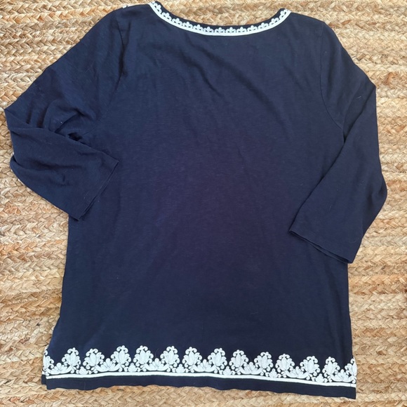 Talbots Large Blue & White Cotton Embroidered 3/4 Sleeve Blouse - Picture 5 of 5